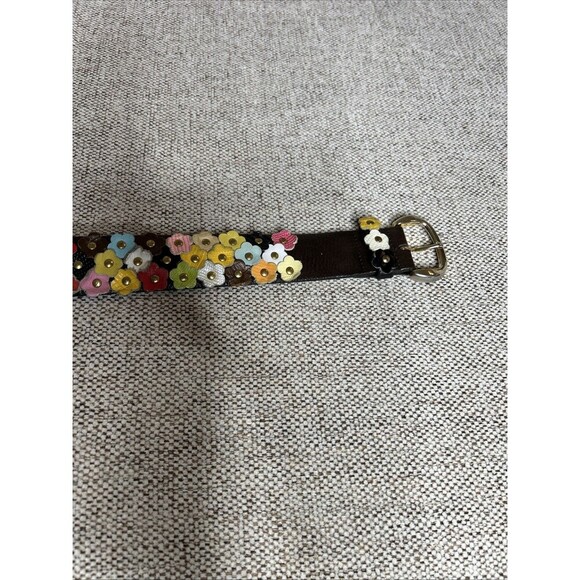 Floral Studded Leather Brown Belt Women Bohemian Art main image 6